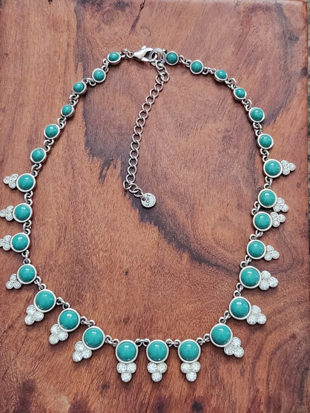LOFT Silvertone Faux Turquoise Cabochons Rhinestones Necklace